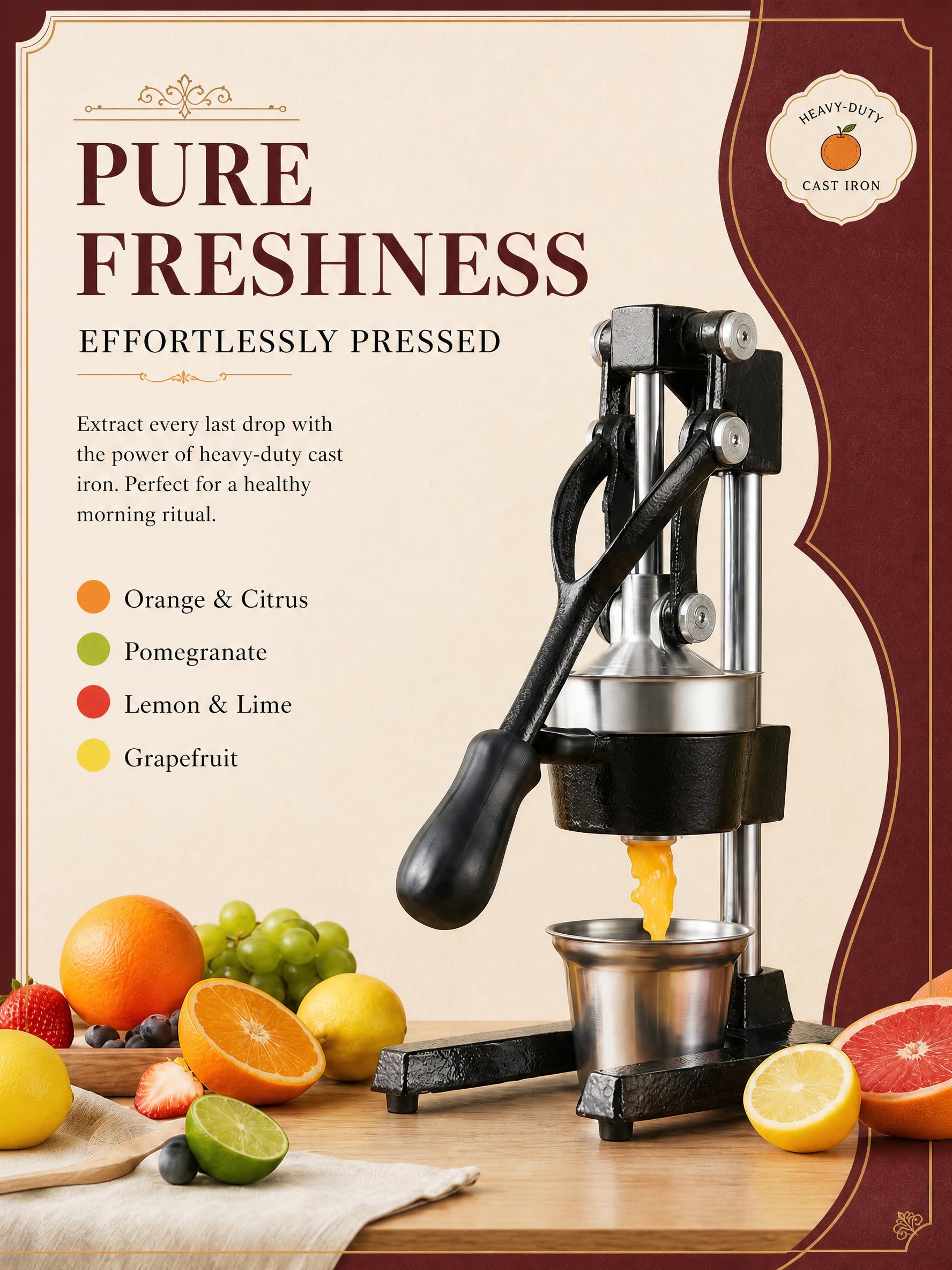 Citrus Juicer Bar - Manueller Entsafter, Manuelle Zitruspresse, Robuste Entsafterpresse