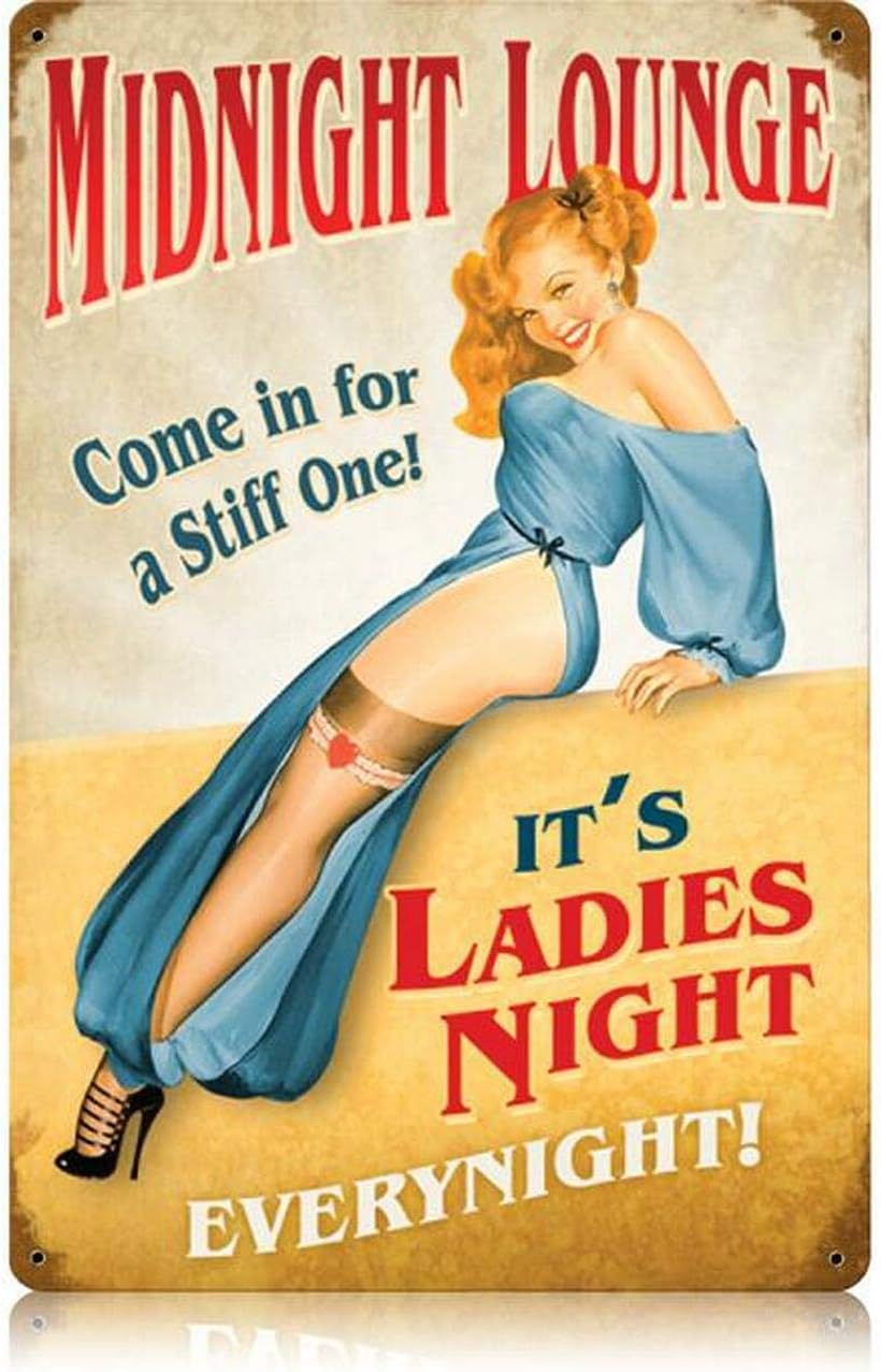 Home Bar Lounge - Y1, Vintage-Metallschild „Midnight Lounge Pin Up