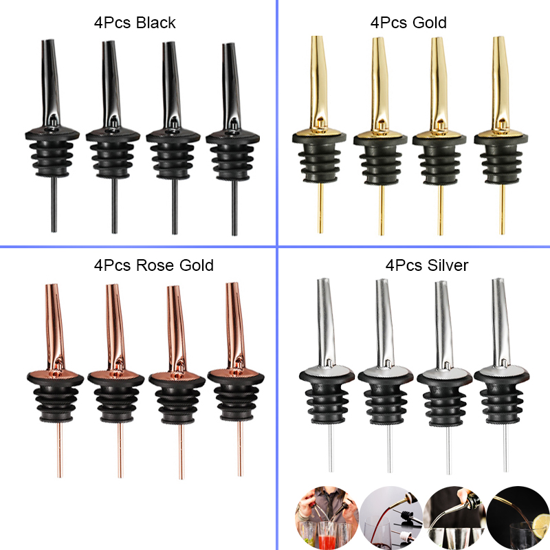 Bitters Bottle Set - 4 Stück Schwarz/Roségold/Silber Schnapsausgießer, Schnapsflaschenausgießer aus